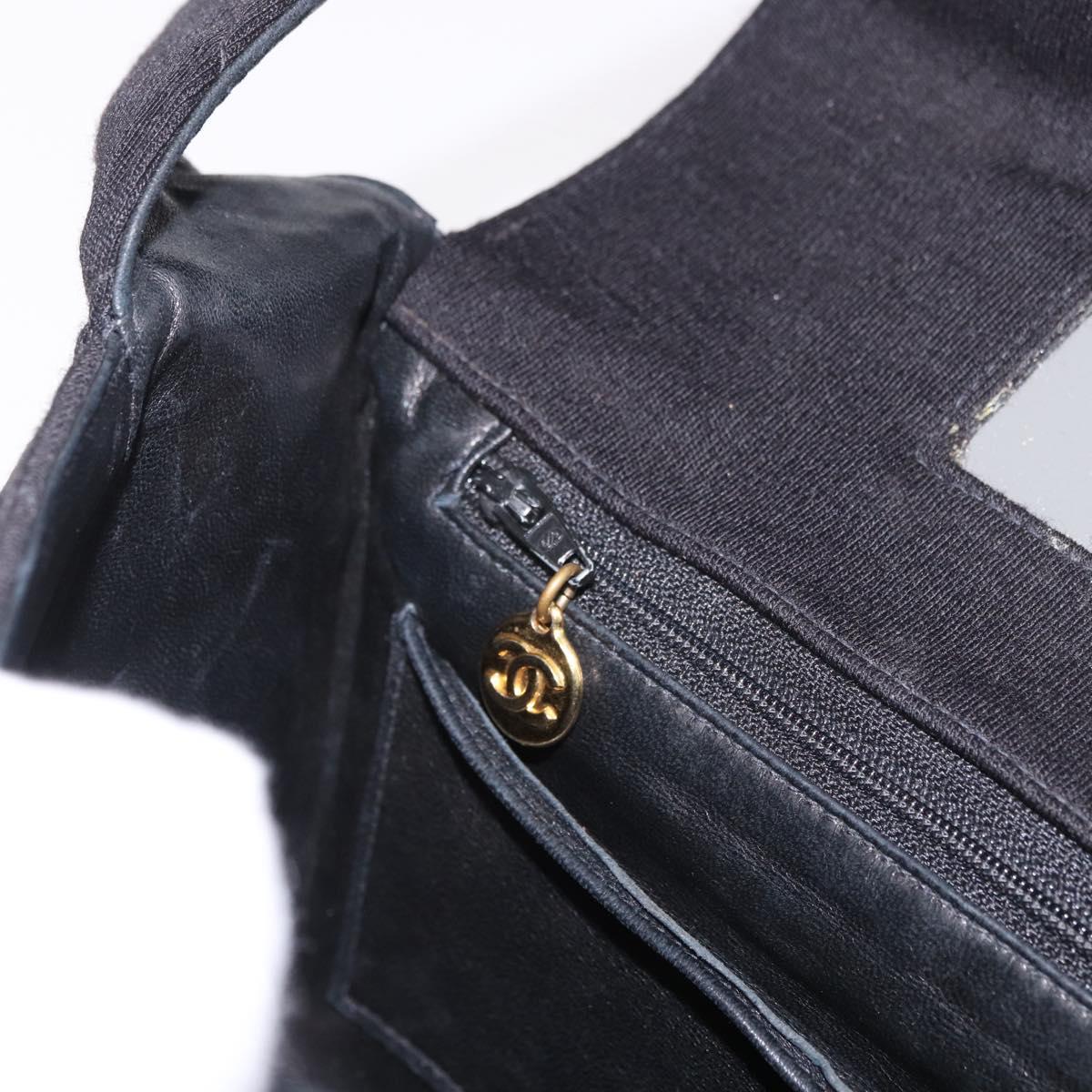 CHANEL Matelasse Shoulder Bag Cotton Black Gold CC Auth 186116V