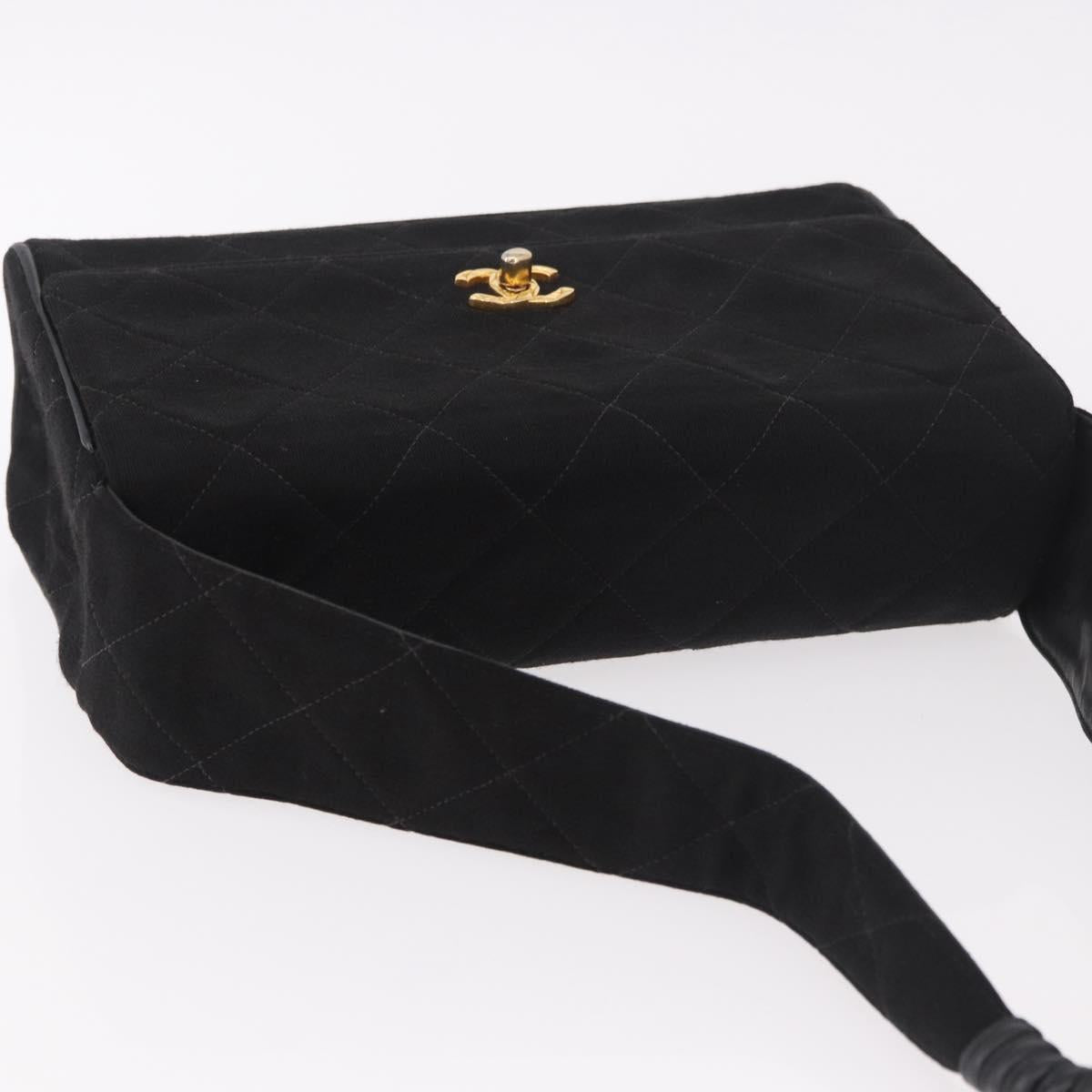 CHANEL Matelasse Shoulder Bag Cotton Black Gold CC Auth 186116V