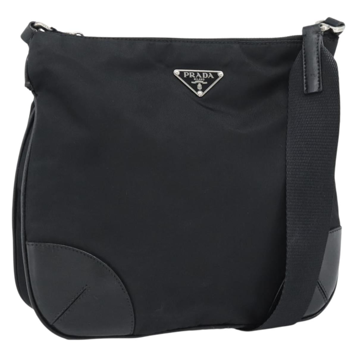 PRADA Shoulder Bag Nylon Black Silver Auth 186118