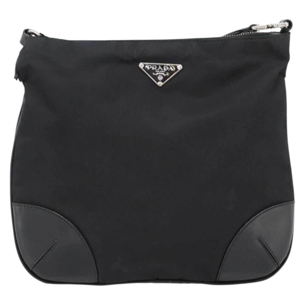 PRADA Shoulder Bag Nylon Black Silver Auth 186118