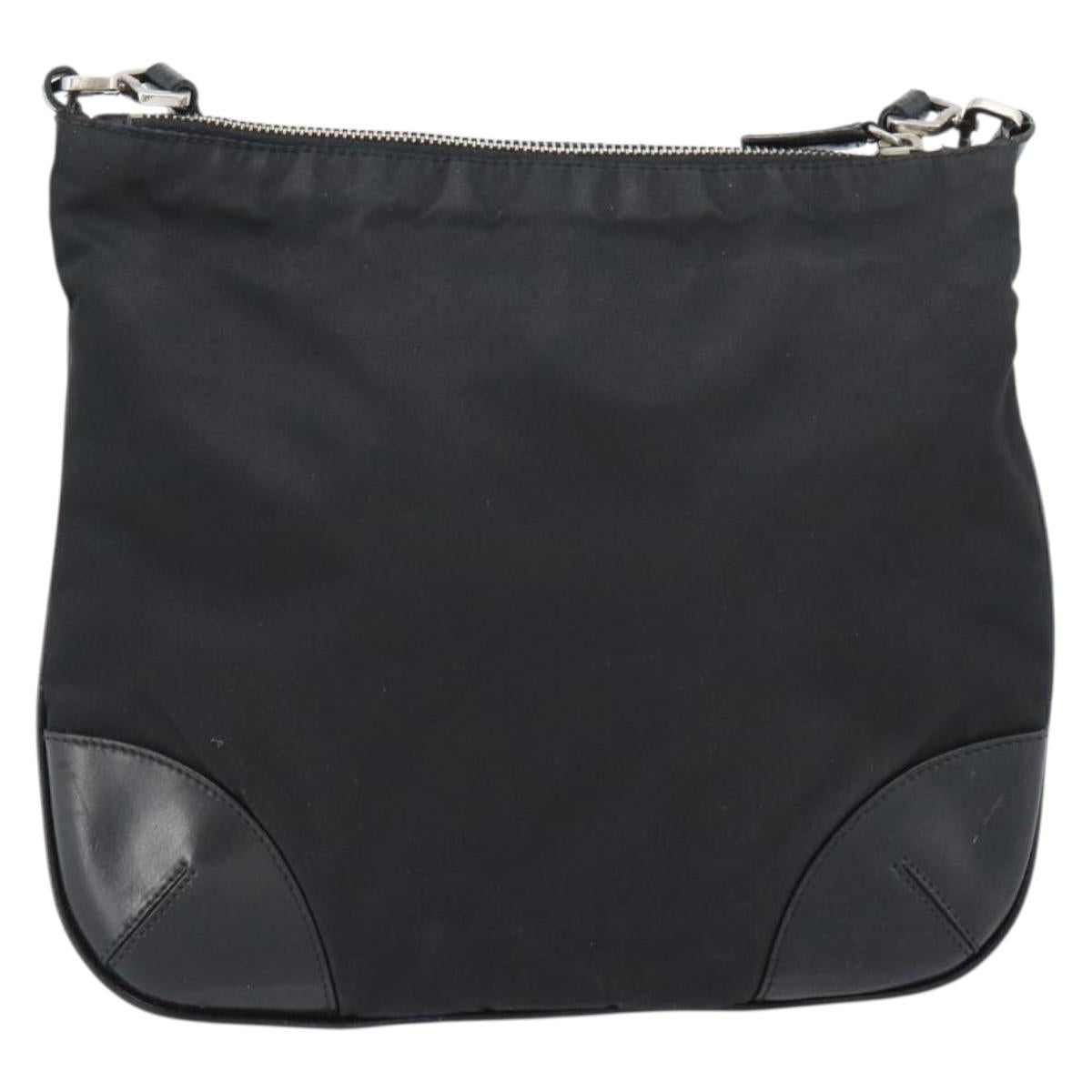 PRADA Shoulder Bag Nylon Black Silver Auth 186118