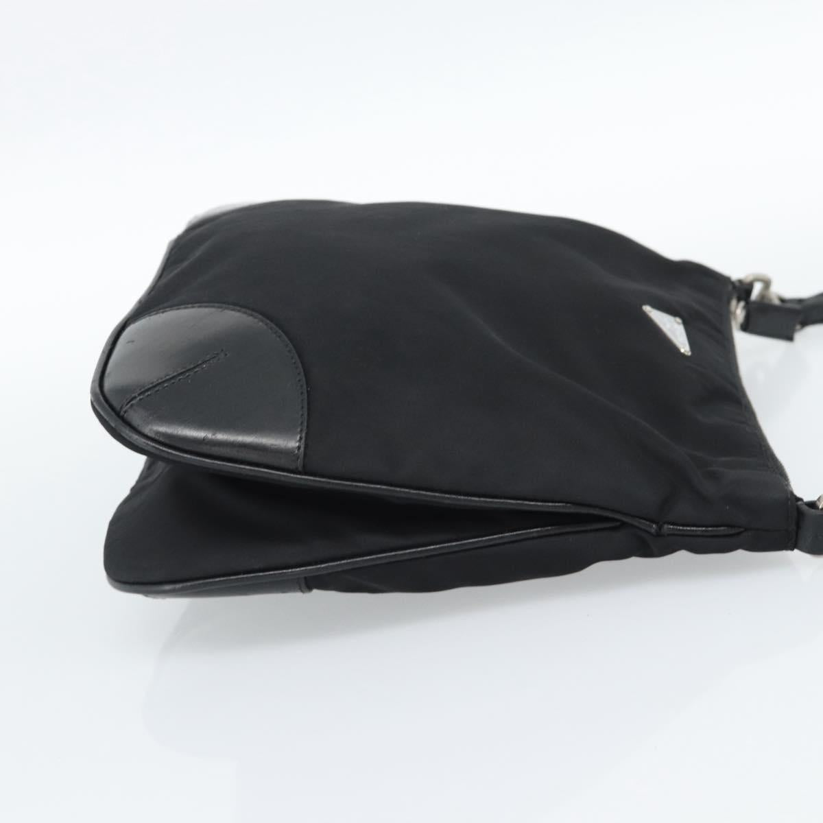 PRADA Shoulder Bag Nylon Black Silver Auth 186118