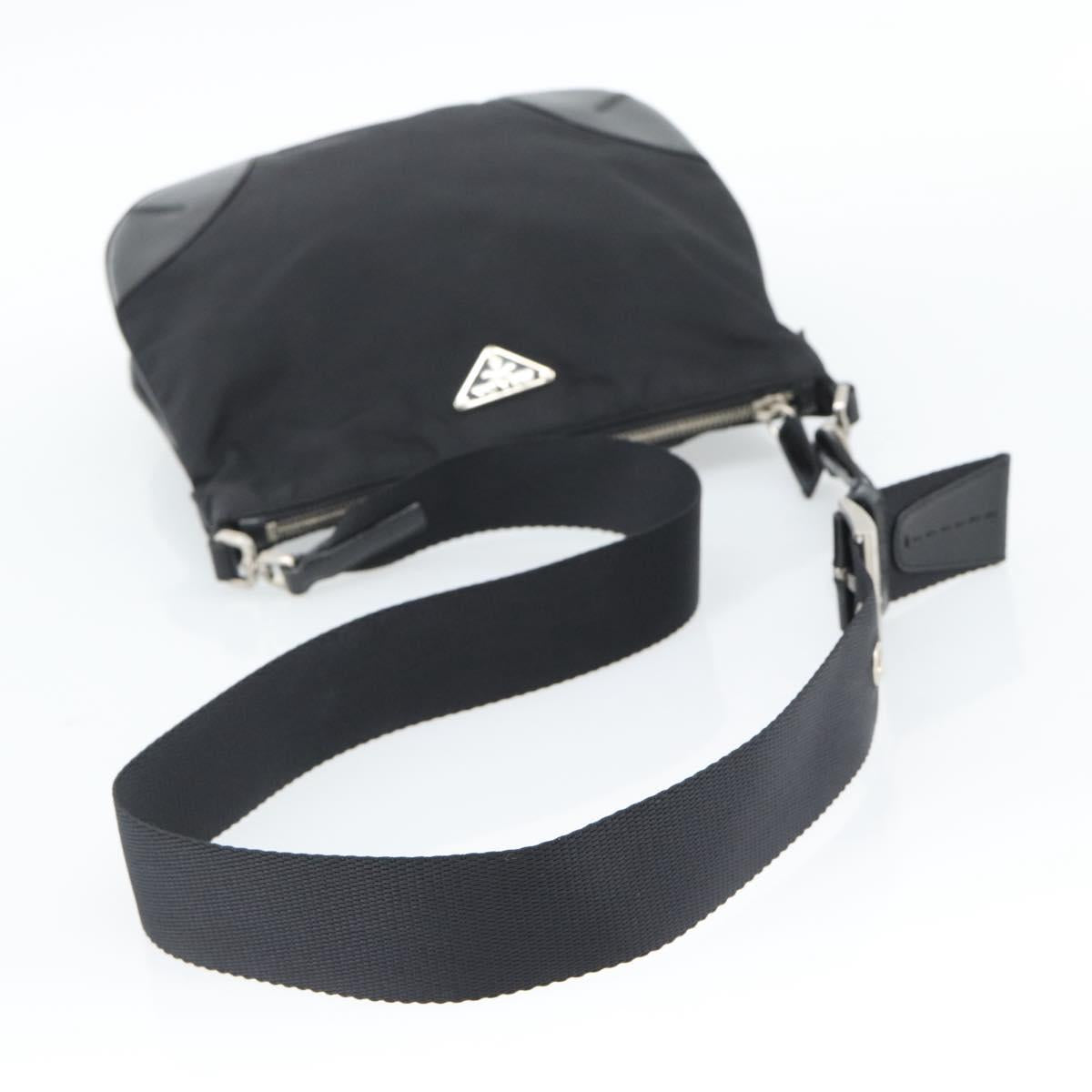 PRADA Shoulder Bag Nylon Black Silver Auth 186118