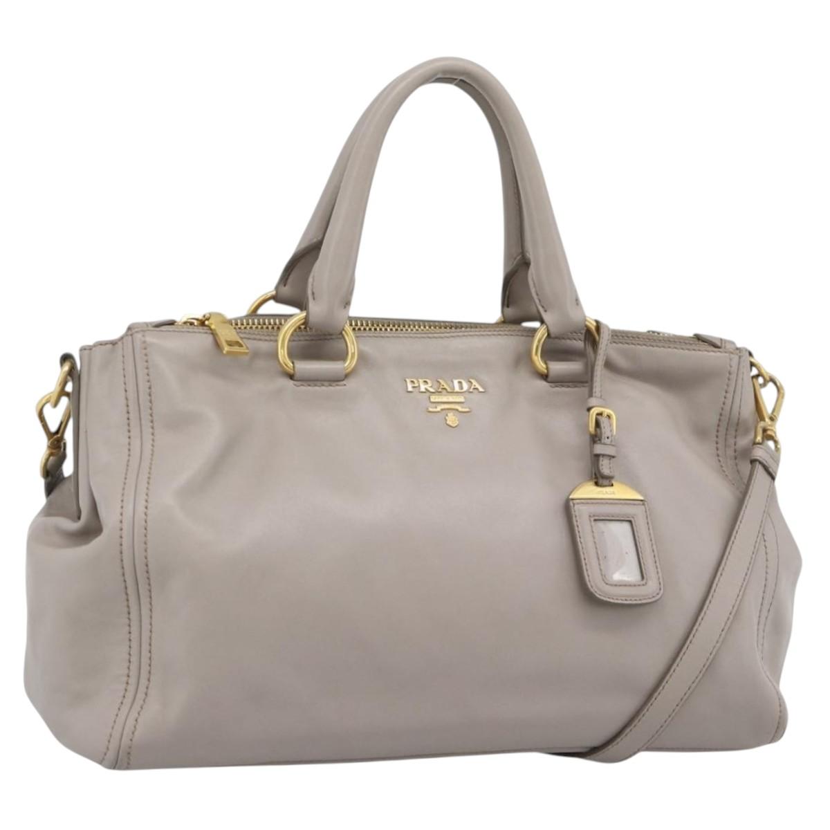 PRADA Galleria Hand Bag Leather 2way Gray Gold Auth 186121V