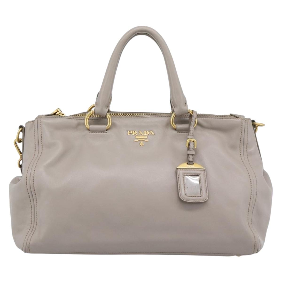 PRADA Galleria Hand Bag Leather 2way Gray Gold Auth 186121V