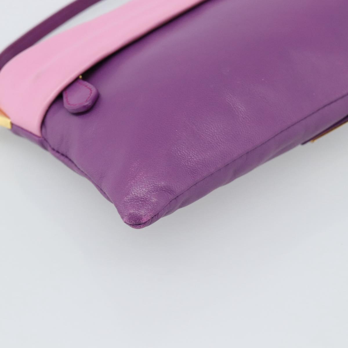 PRADA Shoulder Bag Leather Purple Gold Auth 186122A