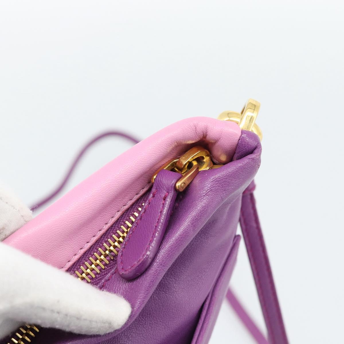 PRADA Shoulder Bag Leather Purple Gold Auth 186122A