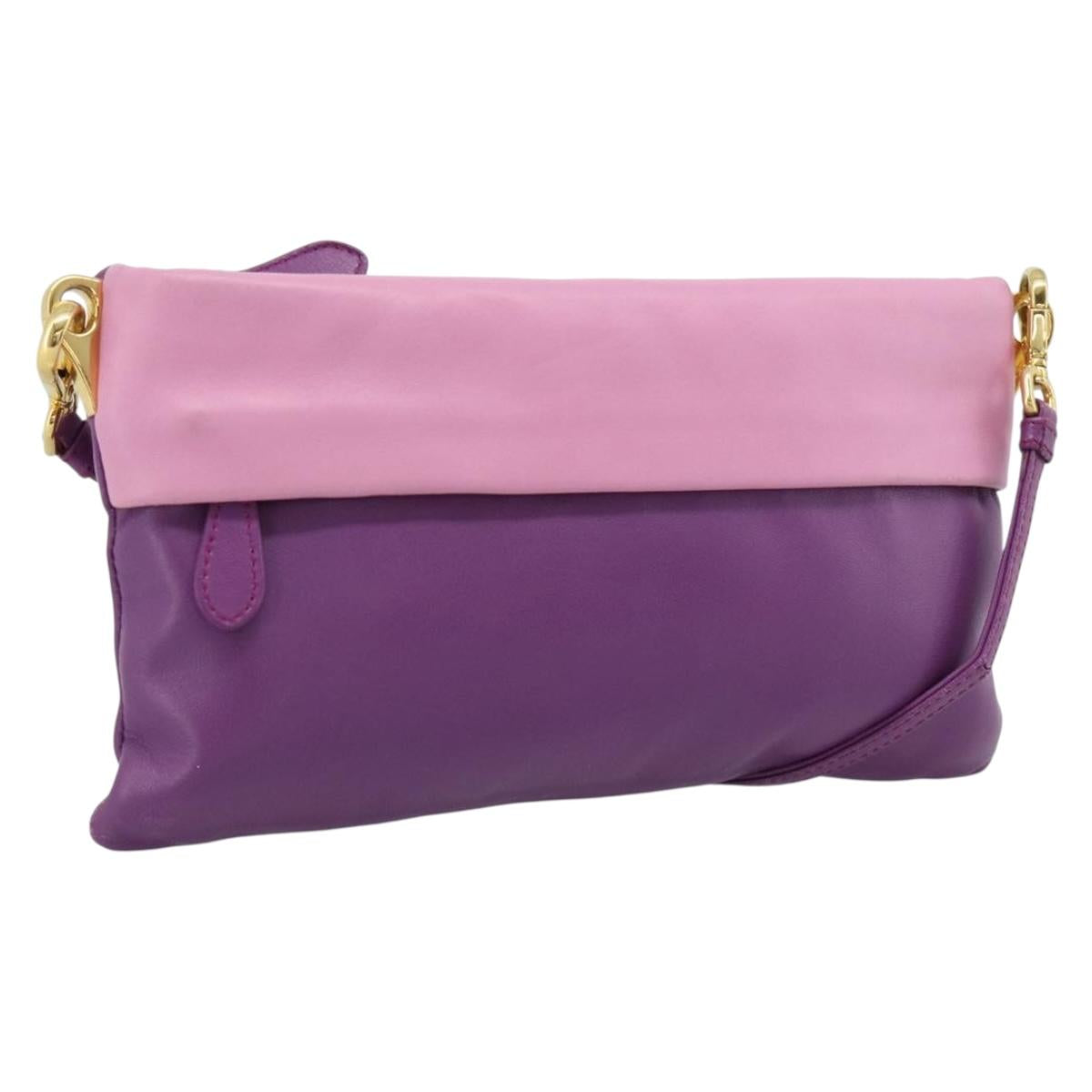 PRADA Shoulder Bag Leather Purple Gold Auth 186122A