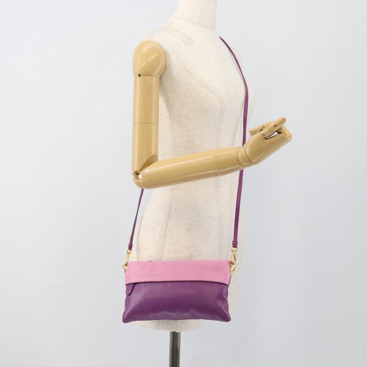 PRADA Shoulder Bag Leather Purple Gold Auth 186122A