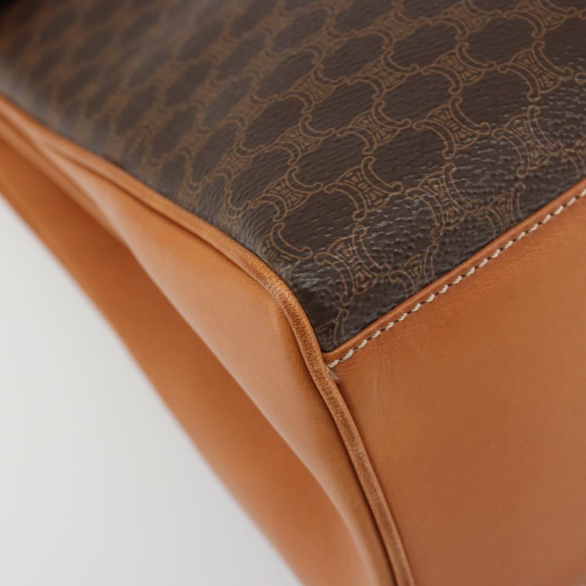 CELINE Macadam Canvas Boston Bag PVC Leather Brown Gold Auth 186123V