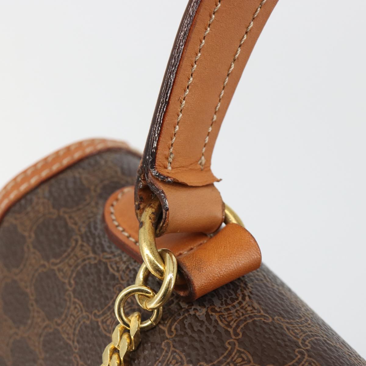 CELINE Macadam Canvas Boston Bag PVC Leather Brown Gold Auth 186123V