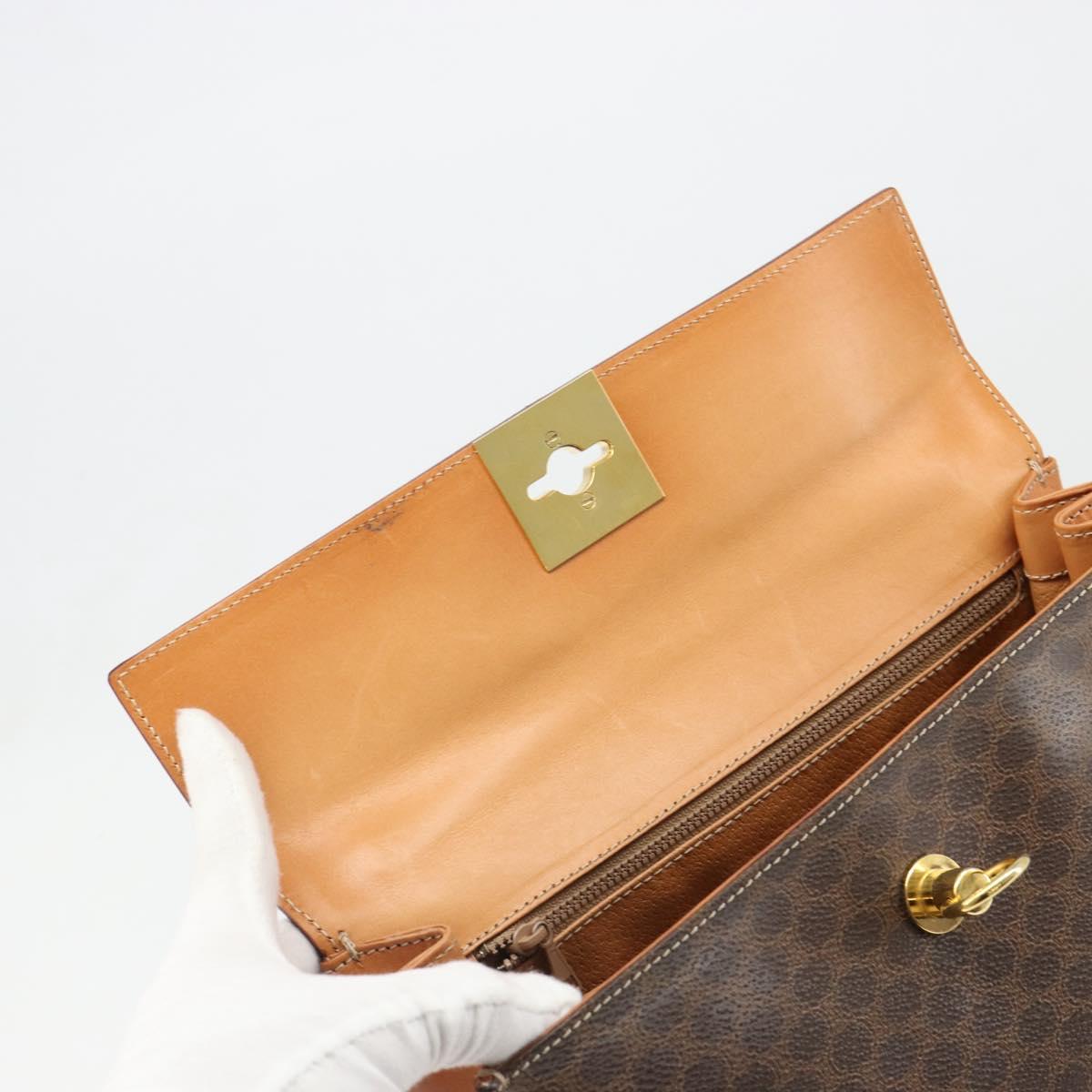 CELINE Macadam Canvas Boston Bag PVC Leather Brown Gold Auth 186123V