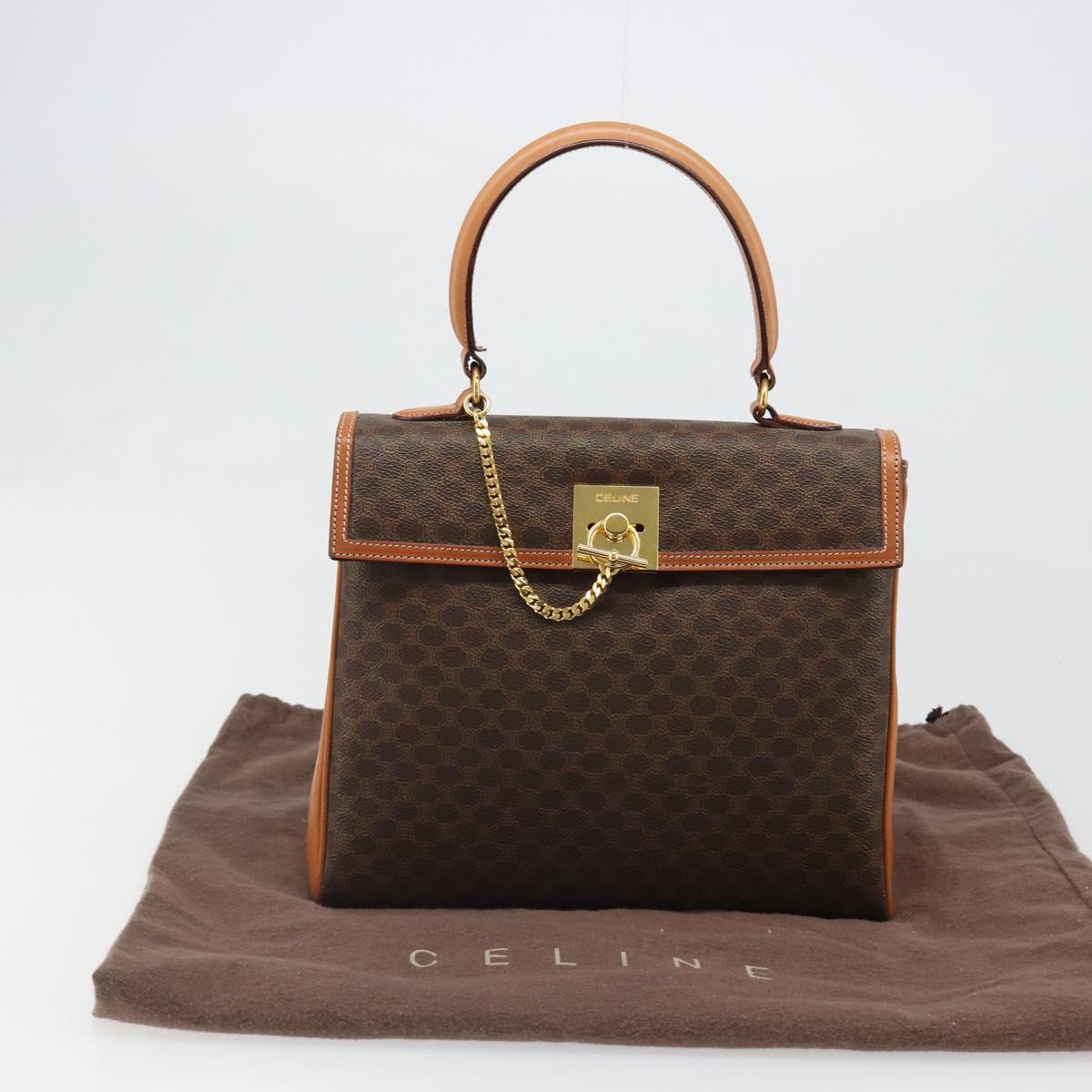 CELINE Macadam Canvas Boston Bag PVC Leather Brown Gold Auth 186123V