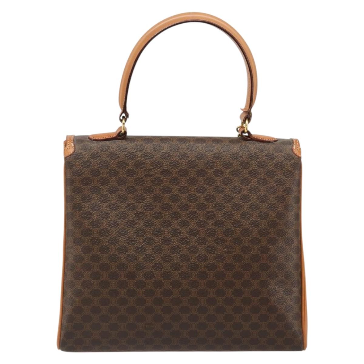 CELINE Macadam Canvas Boston Bag PVC Leather Brown Gold Auth 186123V