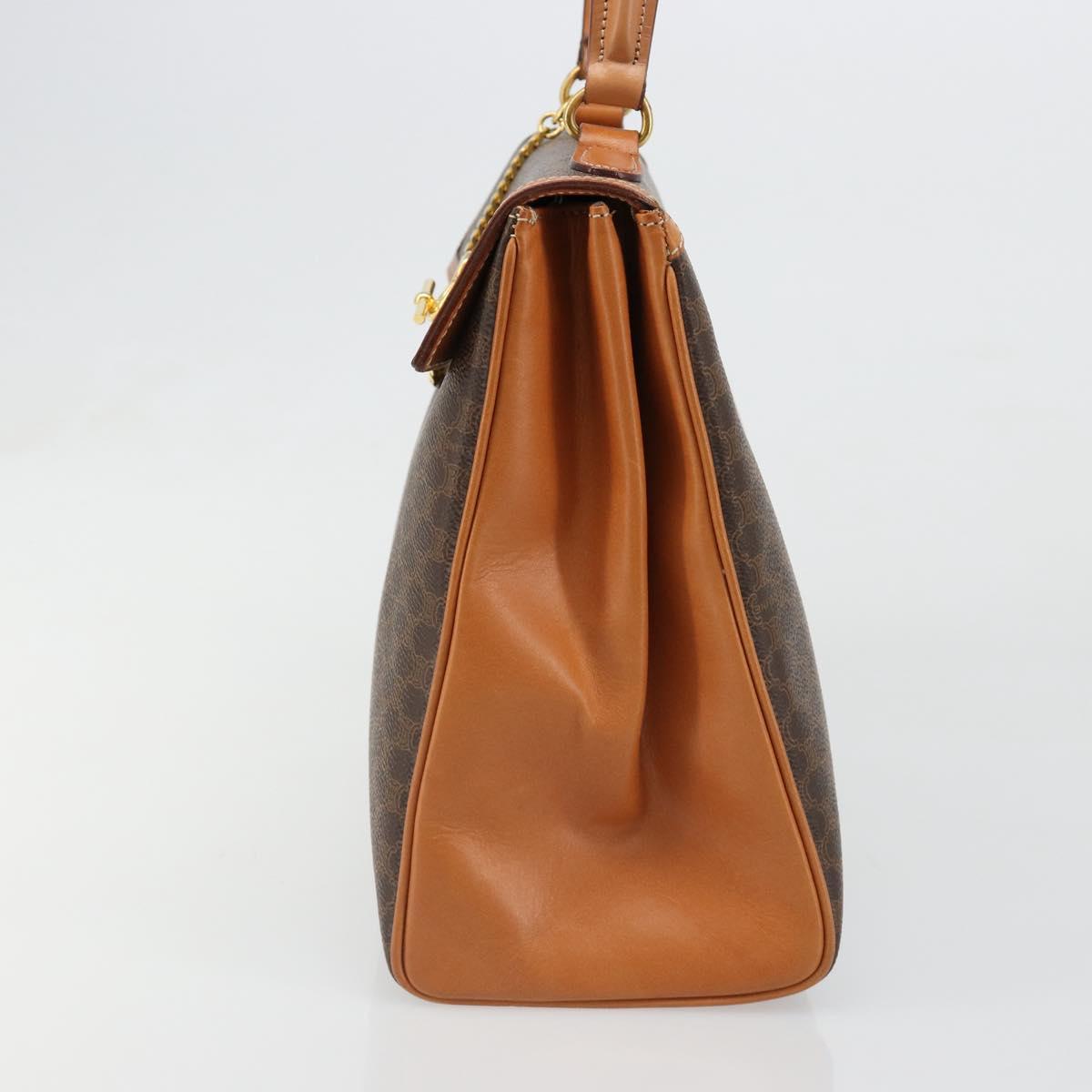 CELINE Macadam Canvas Boston Bag PVC Leather Brown Gold Auth 186123V