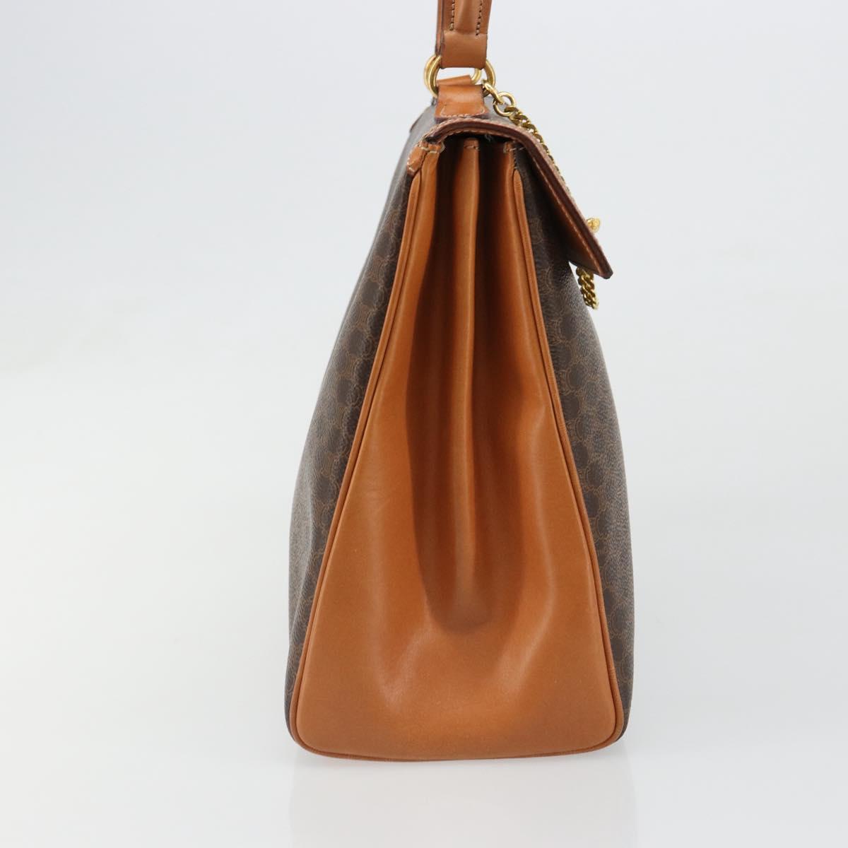 CELINE Macadam Canvas Boston Bag PVC Leather Brown Gold Auth 186123V