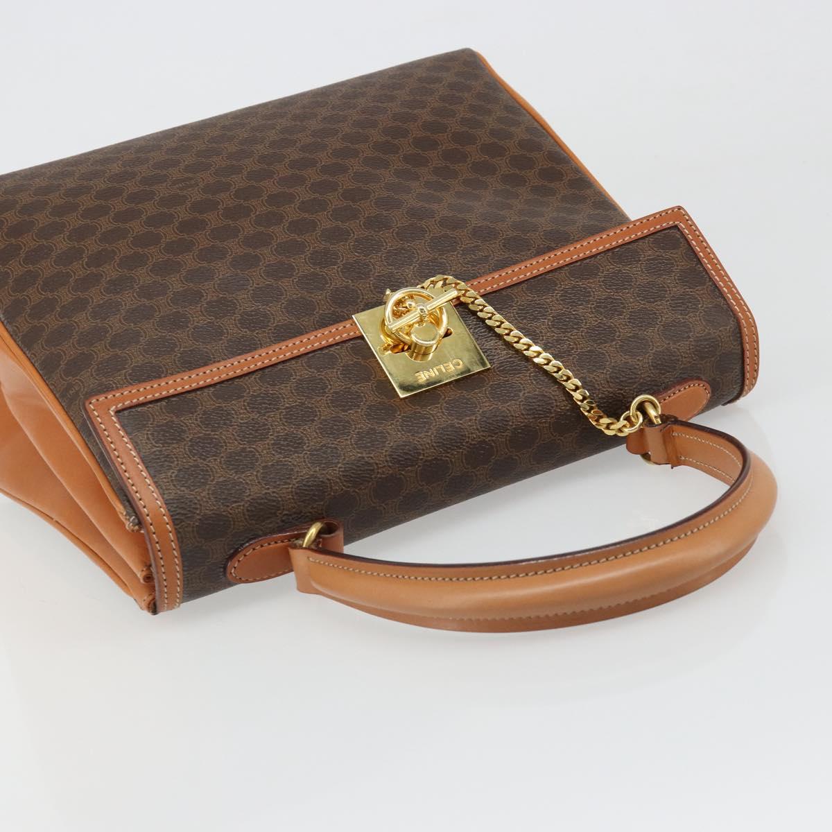 CELINE Macadam Canvas Boston Bag PVC Leather Brown Gold Auth 186123V
