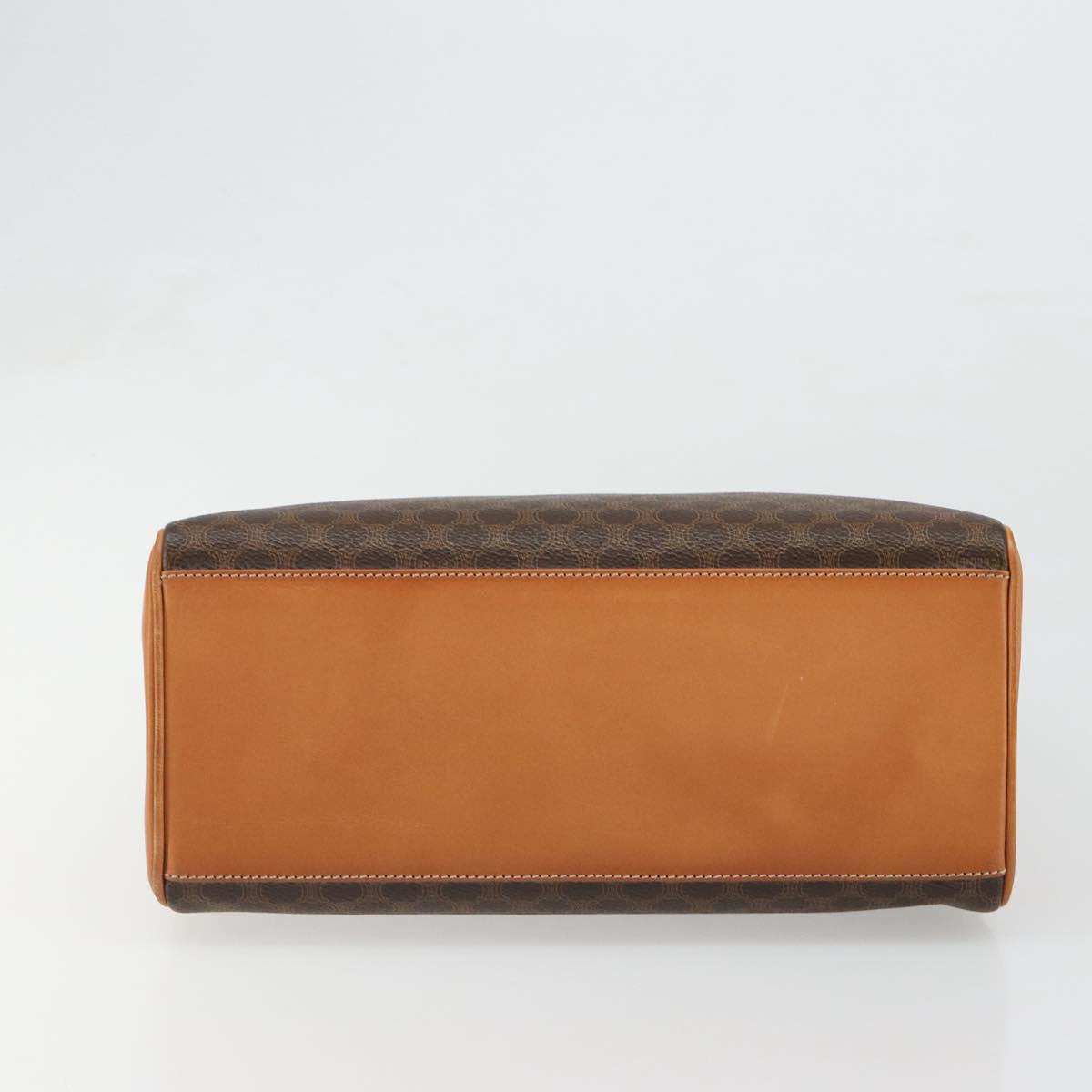 CELINE Macadam Canvas Boston Bag PVC Leather Brown Gold Auth 186123V