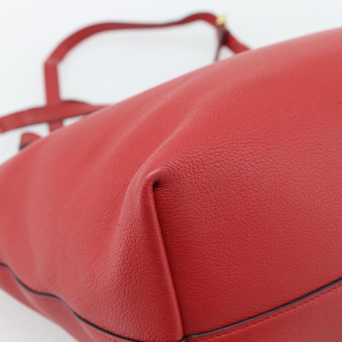 PRADA Tote Bag Leather Red Gold Auth 186125A