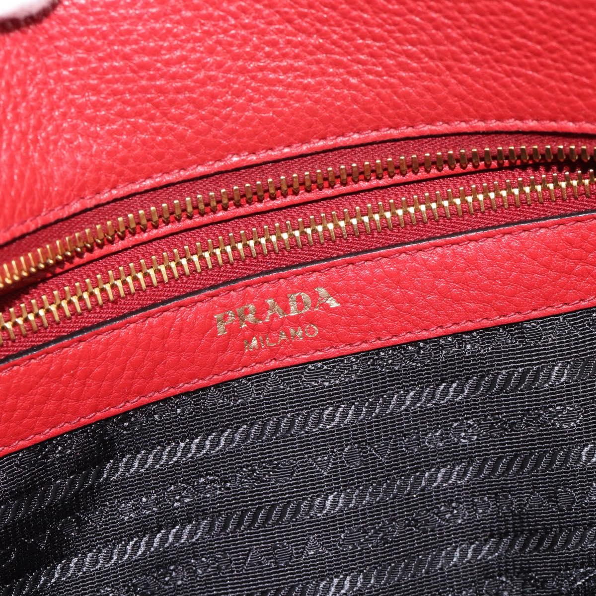 PRADA Tote Bag Leather Red Gold Auth 186125A