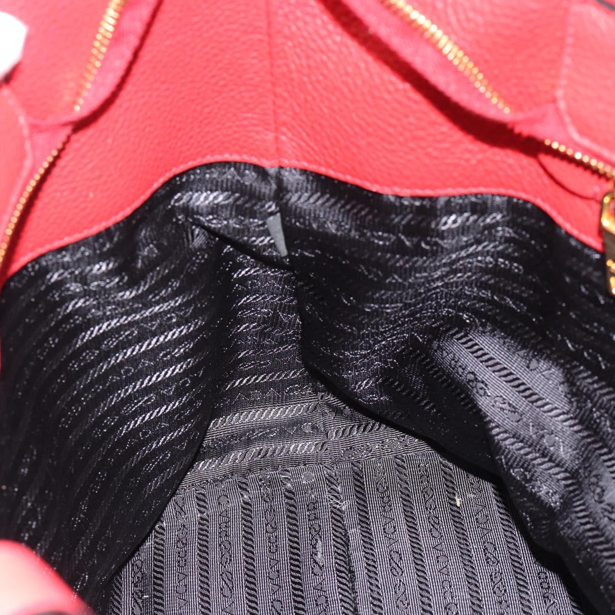 PRADA Tote Bag Leather Red Gold Auth 186125A