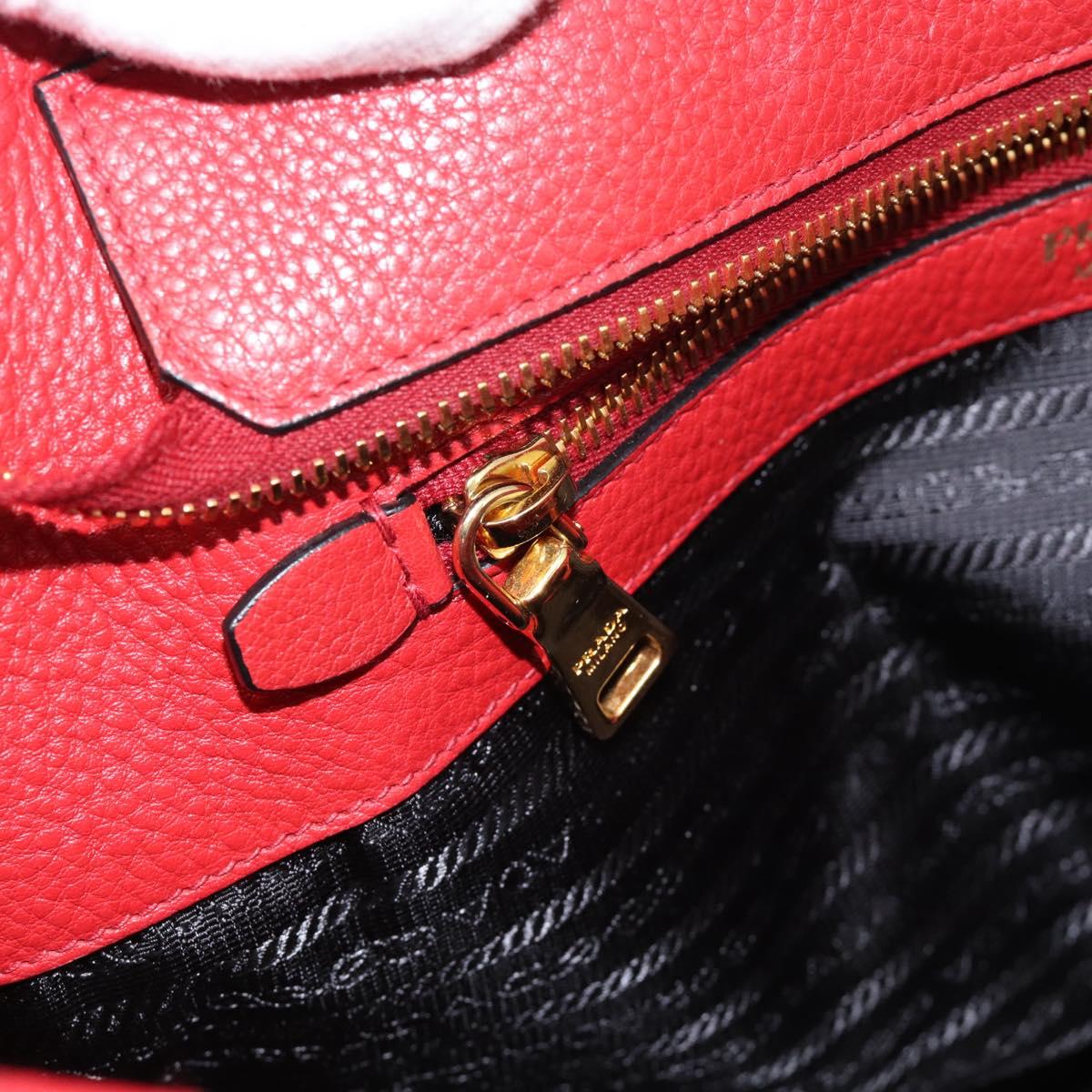 PRADA Tote Bag Leather Red Gold Auth 186125A