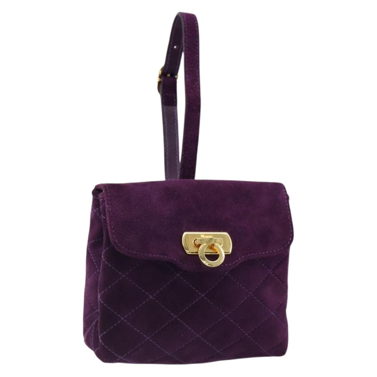 Salvatore Ferragamo Gancini Hand Bag Suede Purple Gold Auth 186128A
