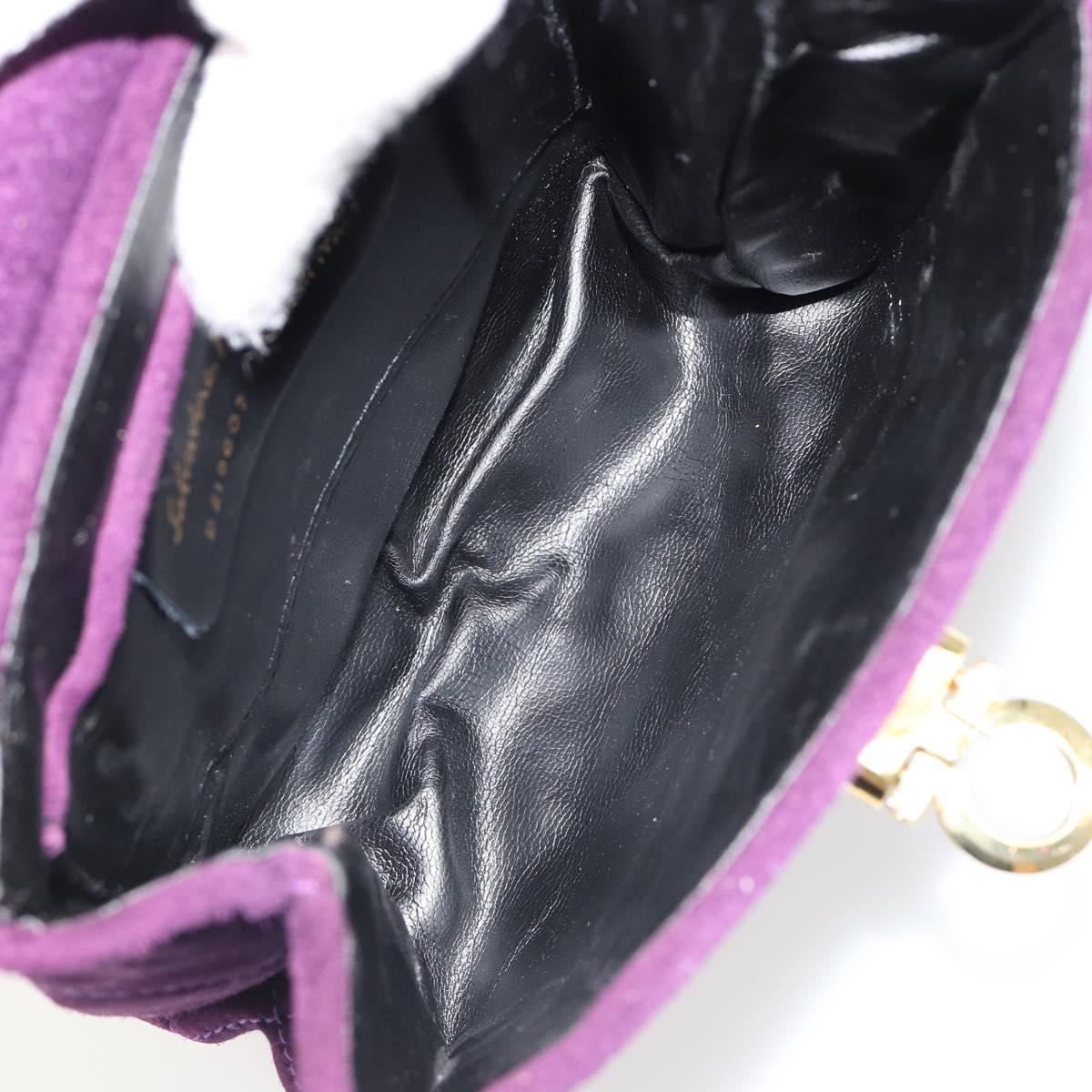 Salvatore Ferragamo Gancini Hand Bag Suede Purple Gold Auth 186128A