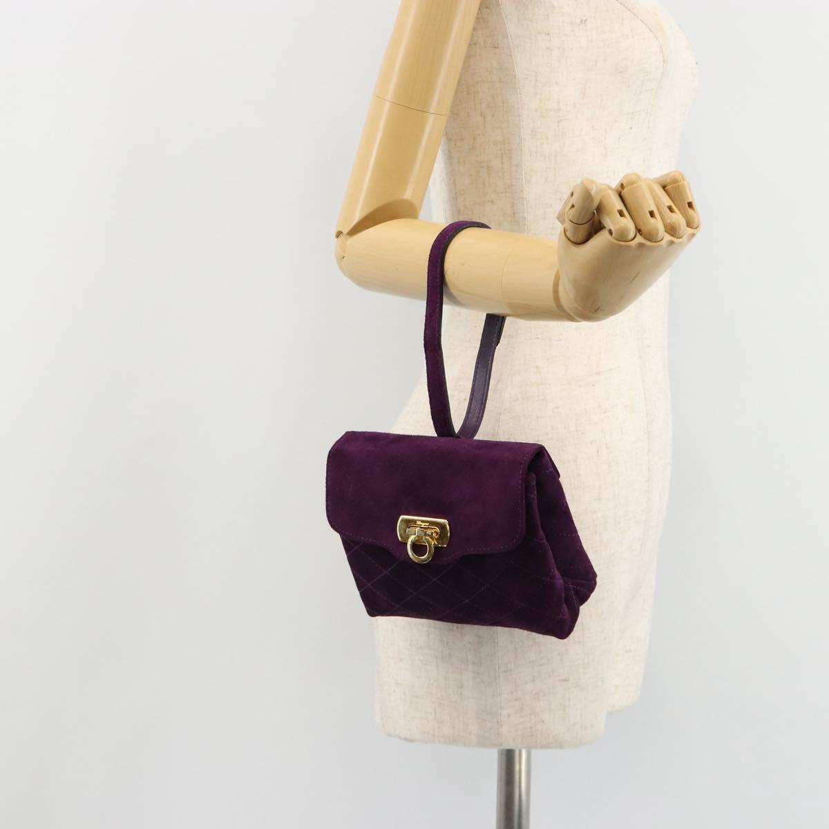 Salvatore Ferragamo Gancini Hand Bag Suede Purple Gold Auth 186128A