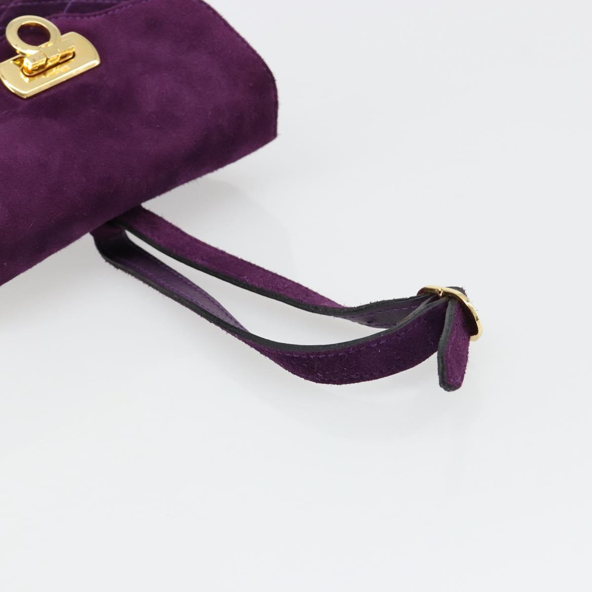 Salvatore Ferragamo Gancini Hand Bag Suede Purple Gold Auth 186128A