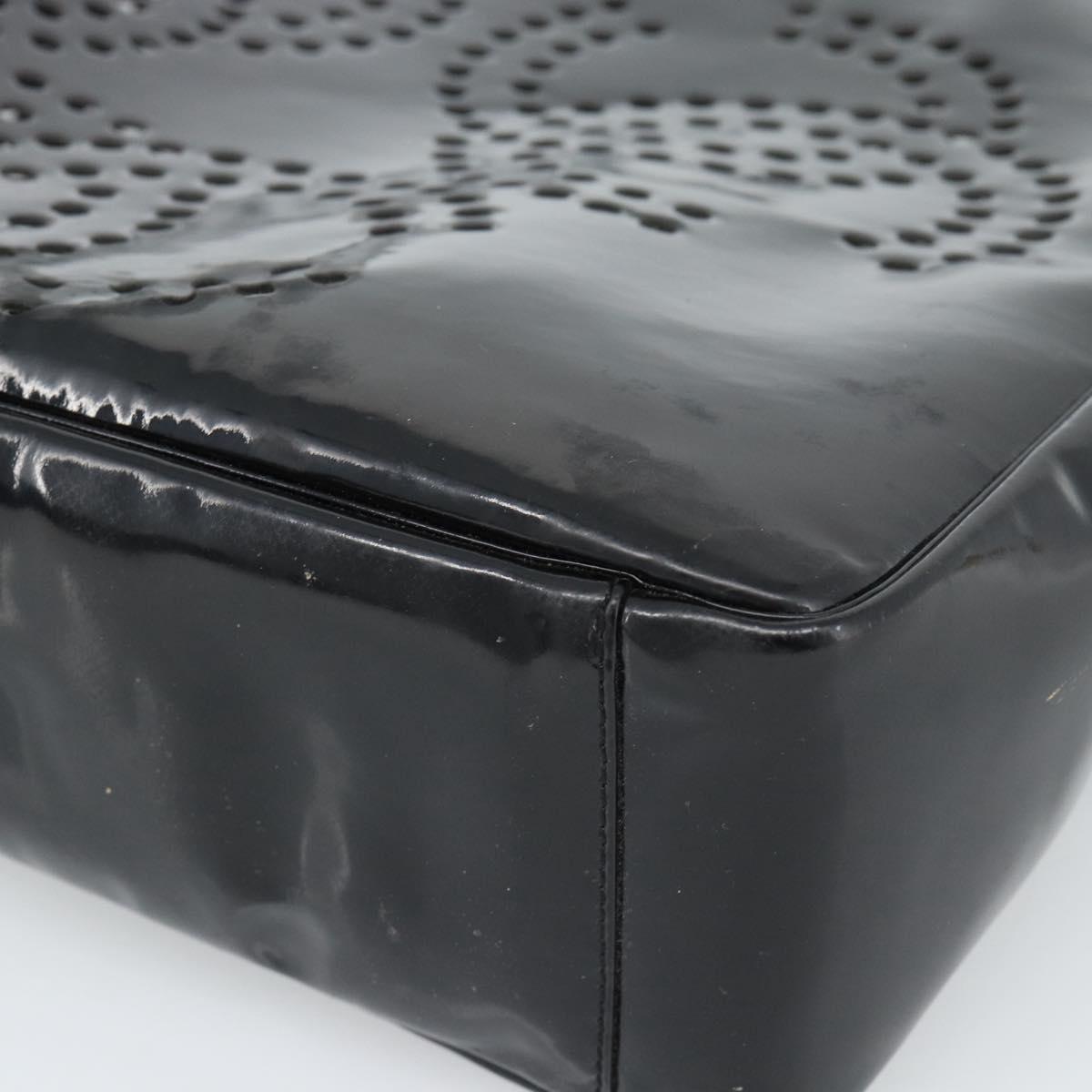 CHANEL Hand Bag Patent leather Black Silver CC Auth 186129