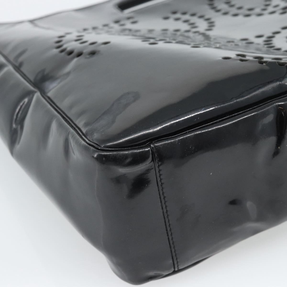 CHANEL Hand Bag Patent leather Black Silver CC Auth 186129