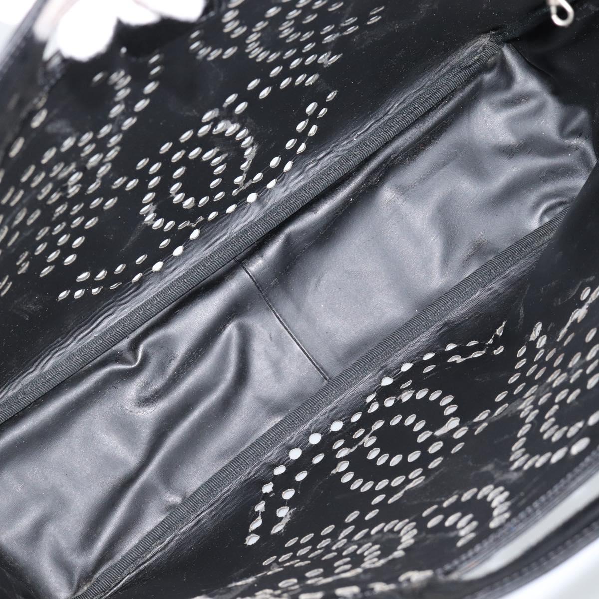 CHANEL Hand Bag Patent leather Black Silver CC Auth 186129