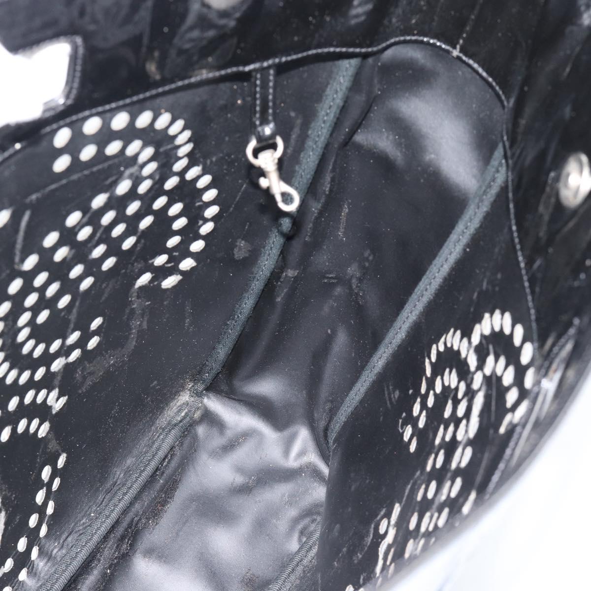 CHANEL Hand Bag Patent leather Black Silver CC Auth 186129