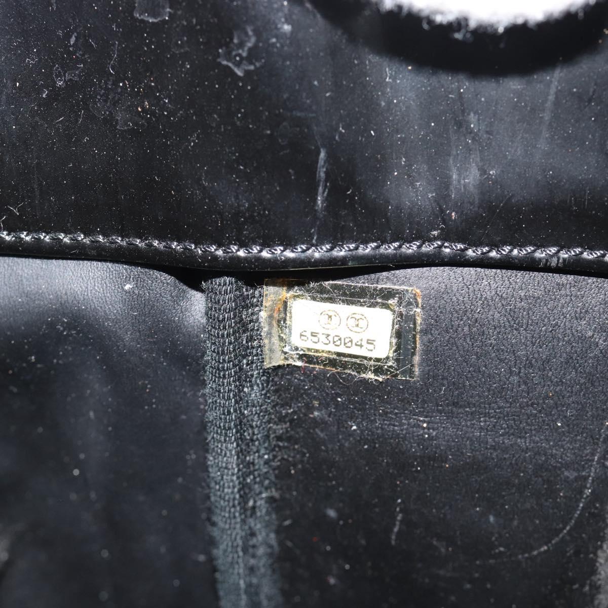 CHANEL Hand Bag Patent leather Black Silver CC Auth 186129