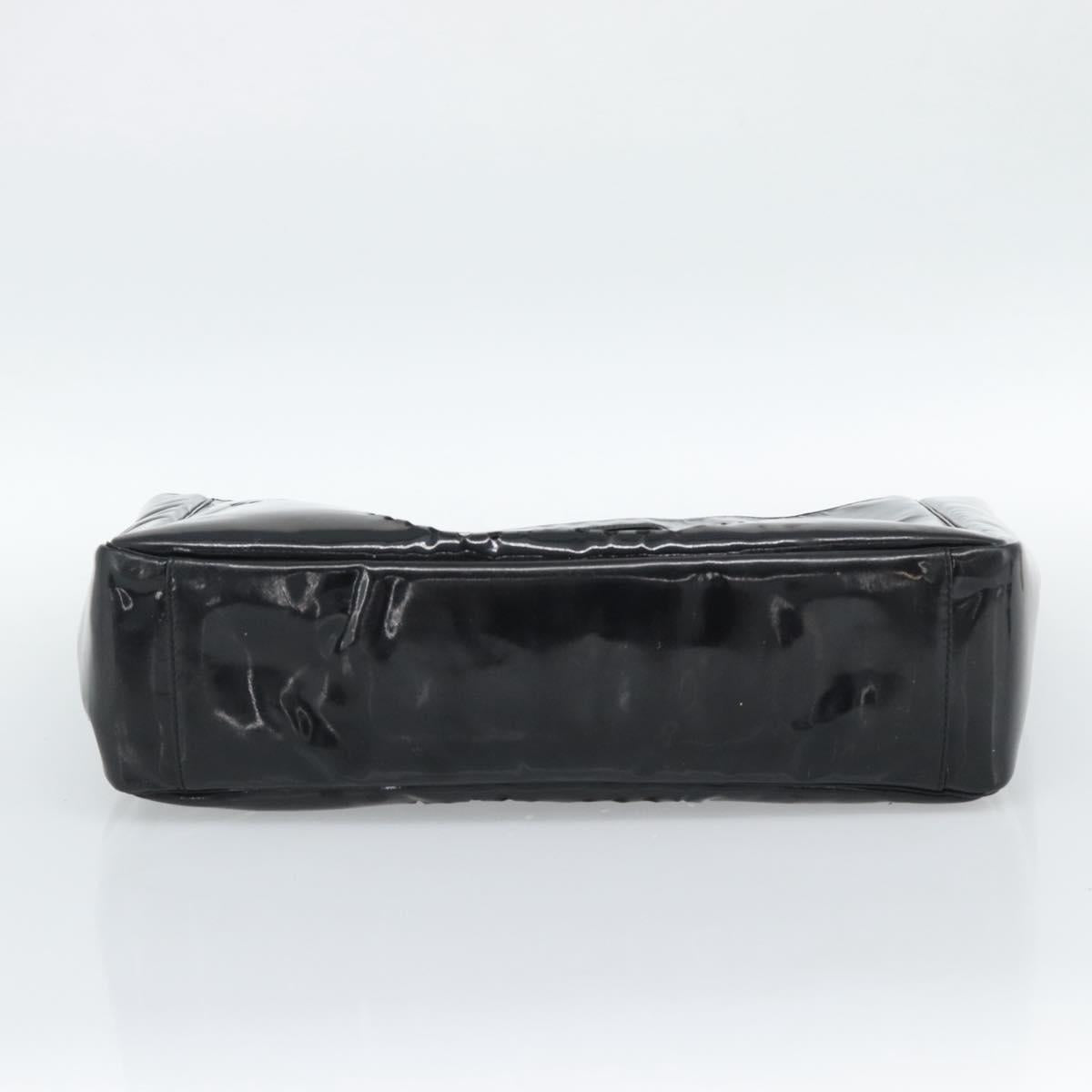 CHANEL Hand Bag Patent leather Black Silver CC Auth 186129
