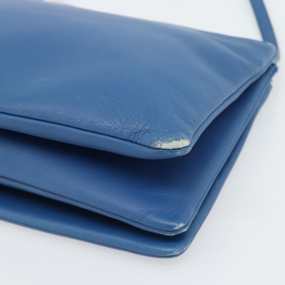 CELINE Trio Shoulder Bag Leather Blue Gold Auth 186131