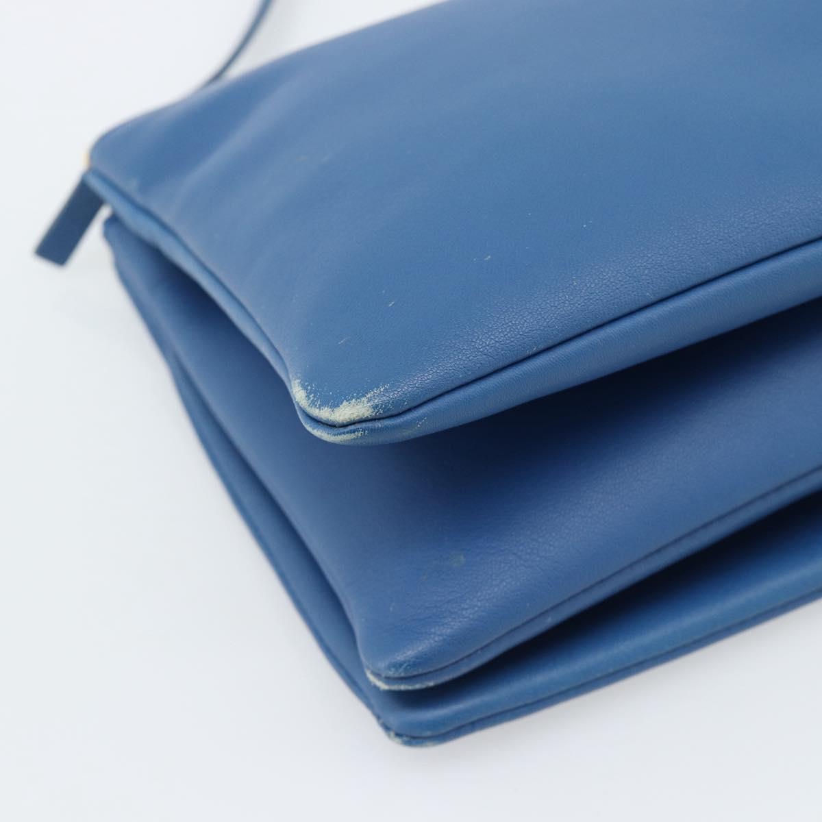CELINE Trio Shoulder Bag Leather Blue Gold Auth 186131