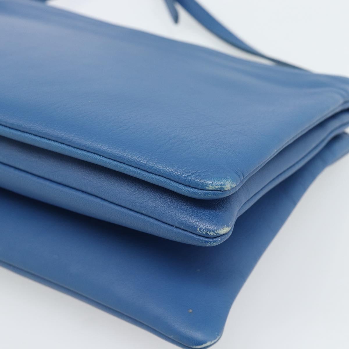 CELINE Trio Shoulder Bag Leather Blue Gold Auth 186131