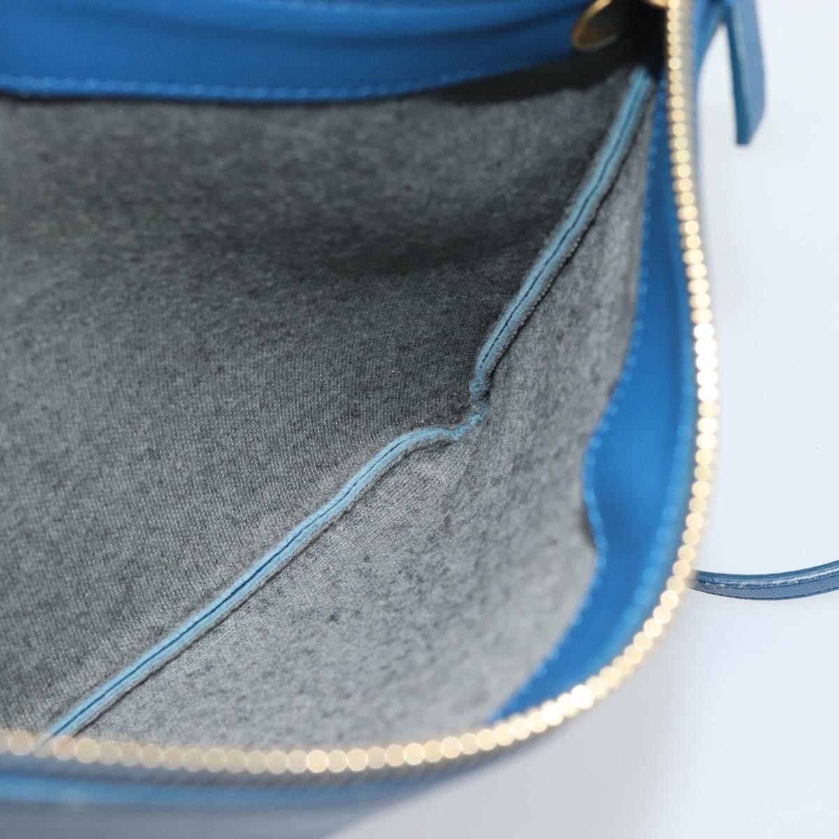 CELINE Trio Shoulder Bag Leather Blue Gold Auth 186131