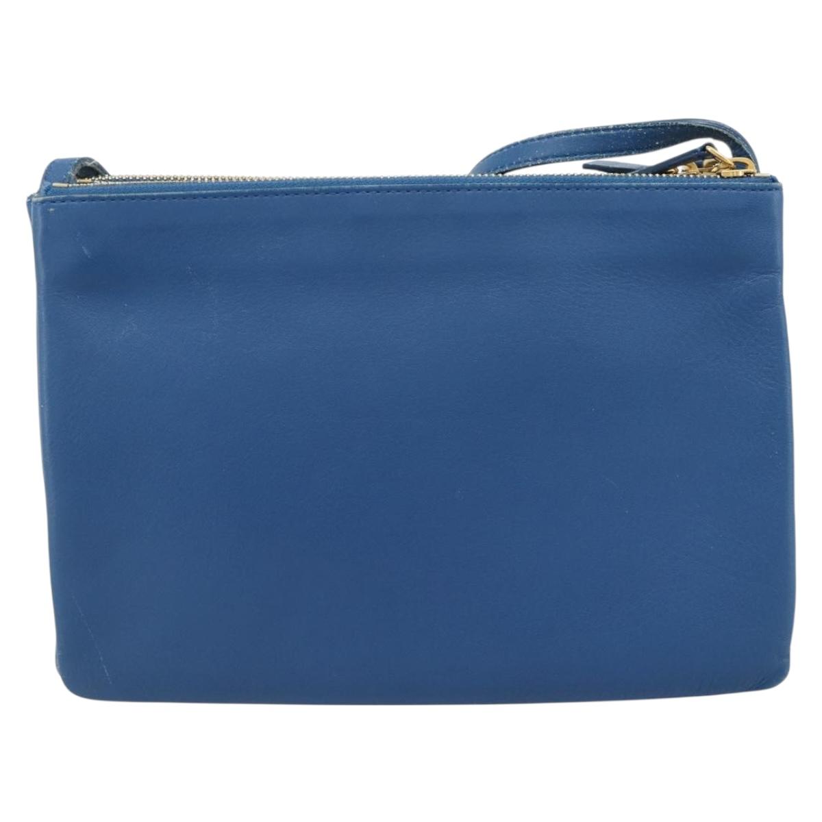 CELINE Trio Shoulder Bag Leather Blue Gold Auth 186131