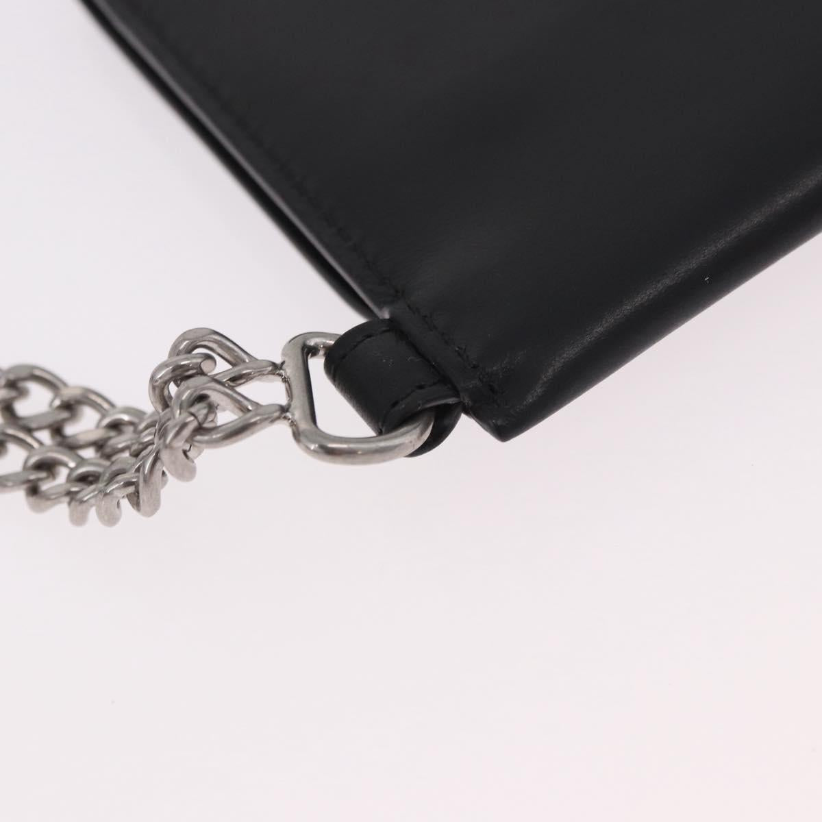 CELINE Chain Wallet Leather Black Silver Auth 186133M