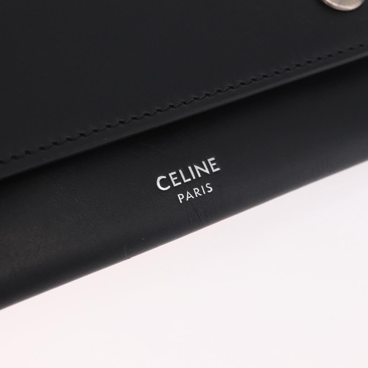 CELINE Chain Wallet Leather Black Silver Auth 186133M