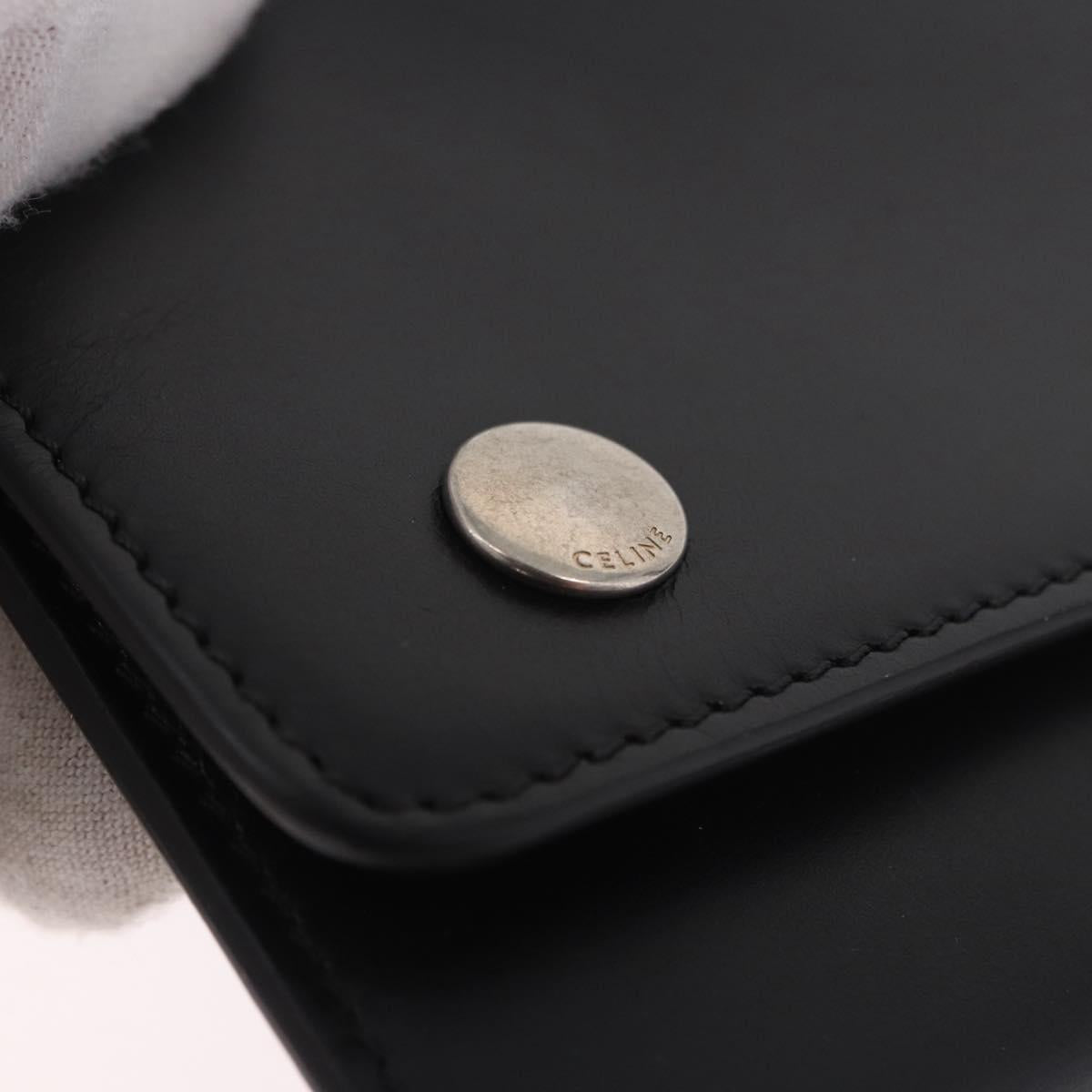 CELINE Chain Wallet Leather Black Silver Auth 186133M