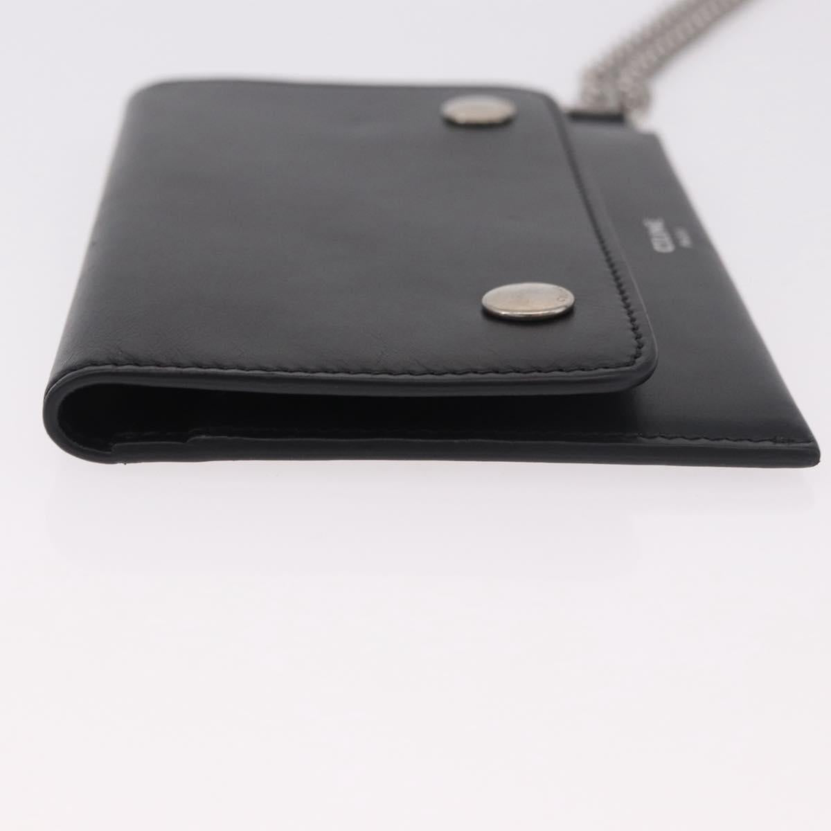 CELINE Chain Wallet Leather Black Silver Auth 186133M