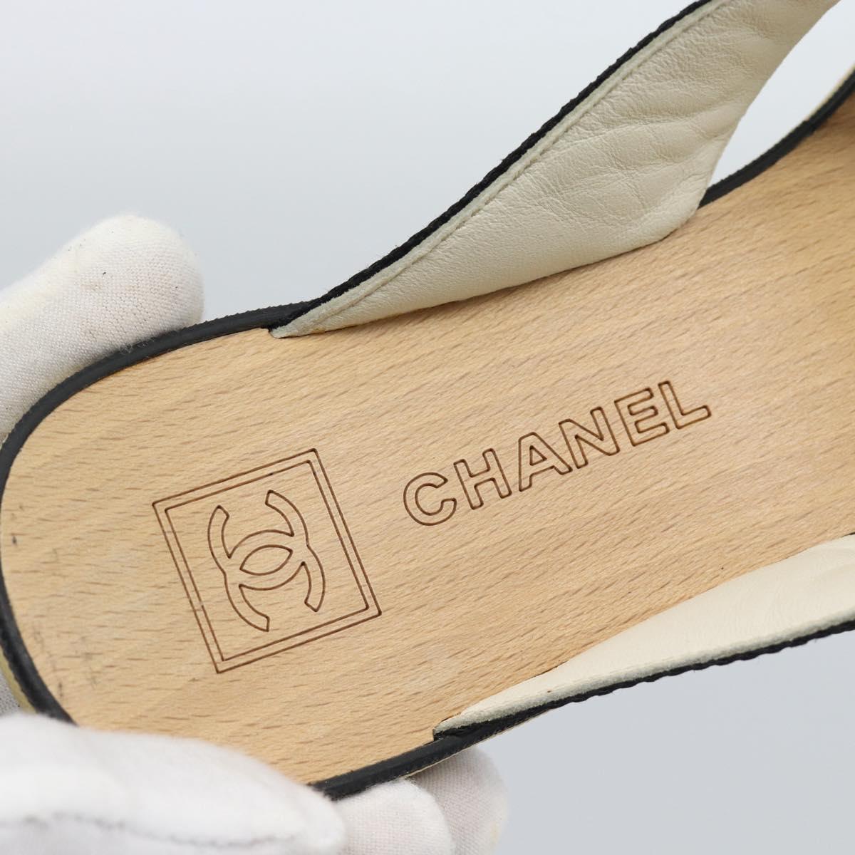 CHANEL COCO Mark Beach Sandals Wood Beige CC Auth 186134M