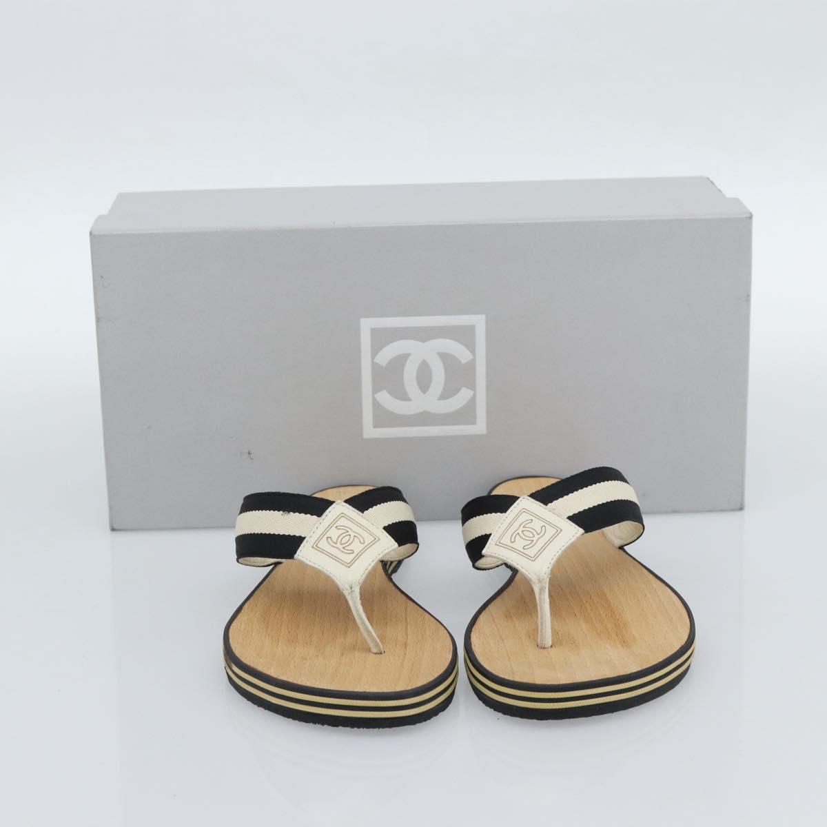 CHANEL COCO Mark Beach Sandals Wood Beige CC Auth 186134M