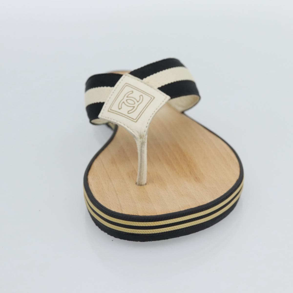 CHANEL COCO Mark Beach Sandals Wood Beige CC Auth 186134M