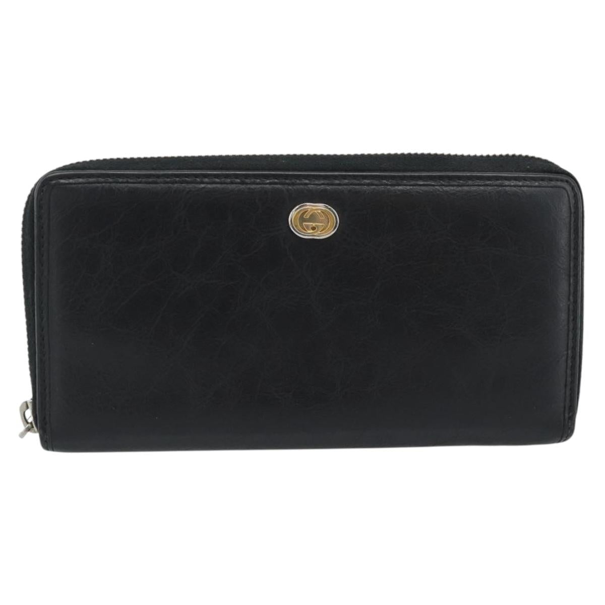 GUCCI Long Wallet Leather Black Silver 575988 Auth 186135M