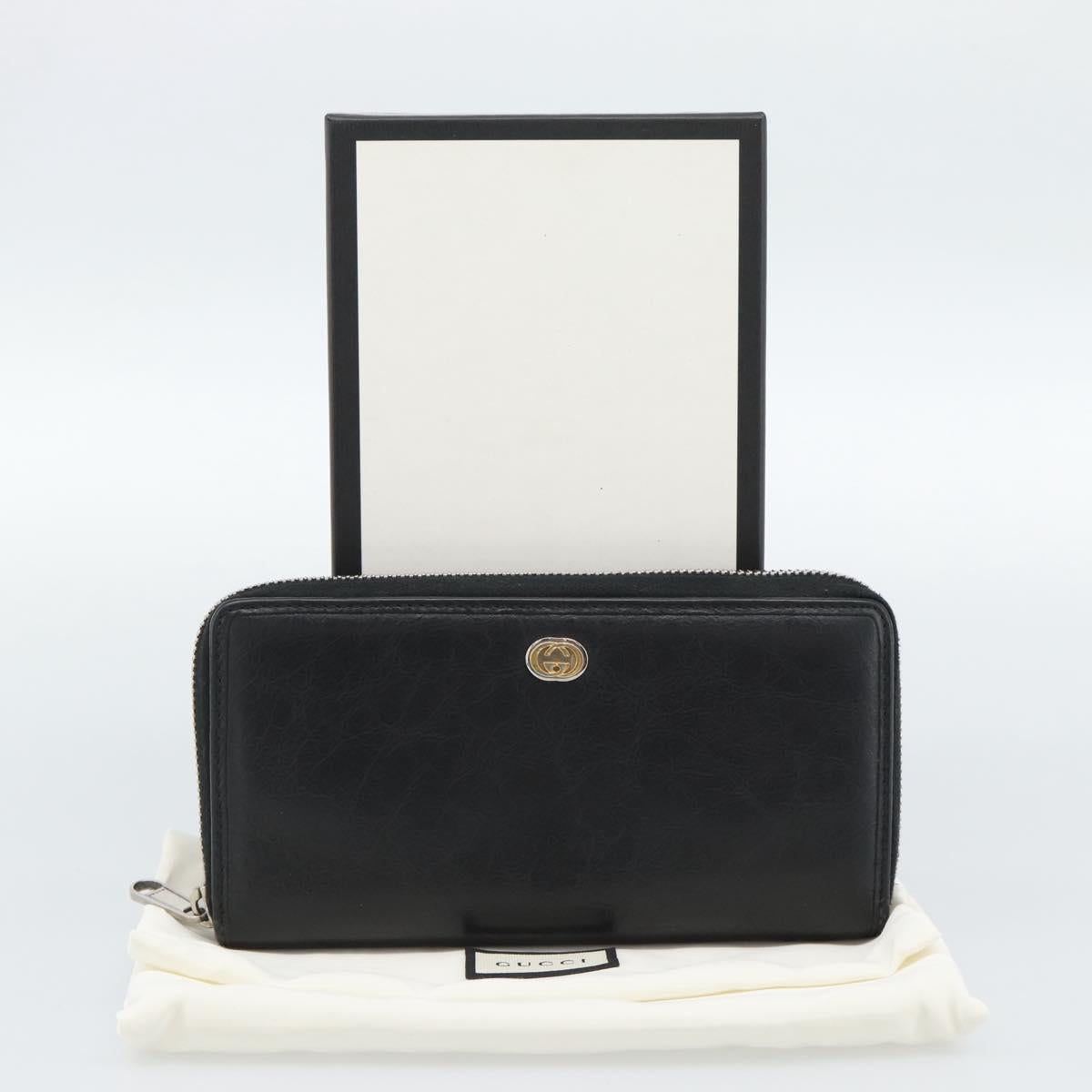 GUCCI Long Wallet Leather Black Silver 575988 Auth 186135M